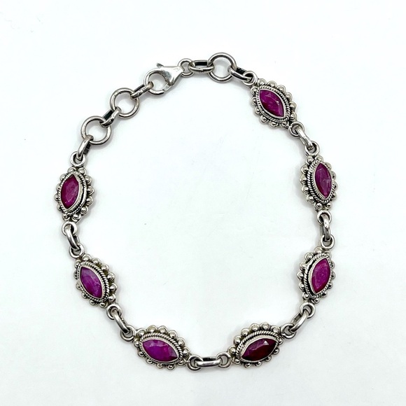 7 CT Marquise Cut Genuine Ruby 925 Sterling Silver Vintage Bracelet - Picture 3 of 3